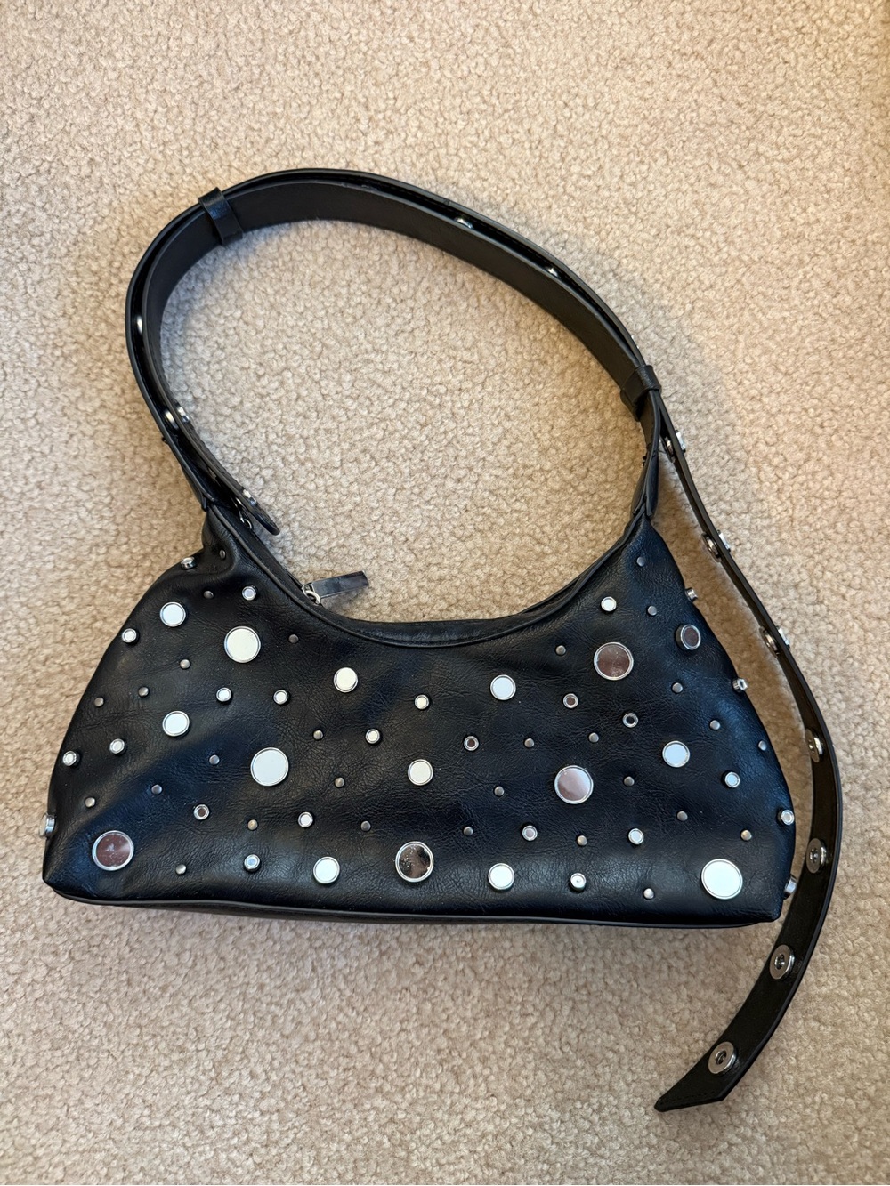 Zara Black Shoulder Bag with Mirror Studs